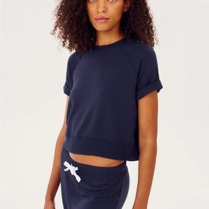 Splits59 brooks fleece cropped flare and short sleeve sweatshirt in indigo